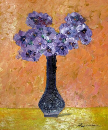 Painting titled "Vase Flower 202" by Greg Leander, Original Artwork, Oil Mounted on Wood Stretcher frame