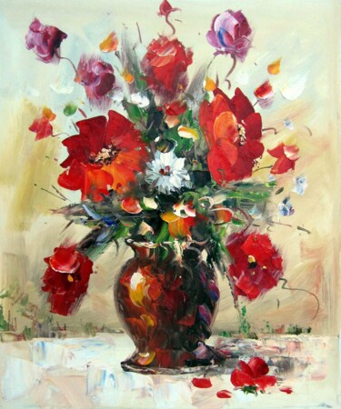 Картина под названием "Vase Flower 203" - Greg Leander, Подлинное произведение искусства, Масло Установлен на Деревянная рам…