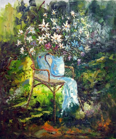 Painting titled "Vase Flower 205" by Greg Leander, Original Artwork, Oil Mounted on Wood Stretcher frame