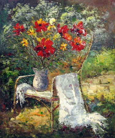 Peinture intitulée "Vase Flower 207" par Greg Leander, Œuvre d'art originale, Huile Monté sur Châssis en bois