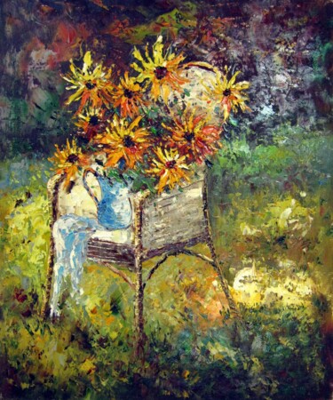 Painting titled "Vase Flower 208" by Greg Leander, Original Artwork, Oil Mounted on Wood Stretcher frame
