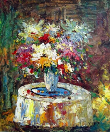 Pintura intitulada "Vase Flower 212" por Greg Leander, Obras de arte originais, Óleo Montado em Armação em madeira