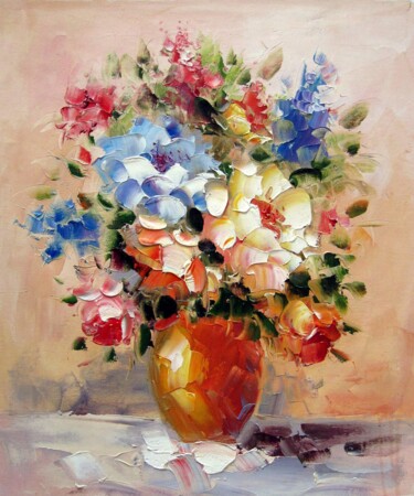 Peinture intitulée "Vase Flower 214" par Greg Leander, Œuvre d'art originale, Huile Monté sur Châssis en bois