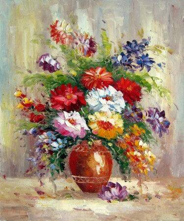Peinture intitulée "Vase Flower 218" par Greg Leander, Œuvre d'art originale, Huile Monté sur Châssis en bois