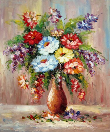 Pittura intitolato "Vase Flower 223" da Greg Leander, Opera d'arte originale, Olio Montato su Telaio per barella in legno