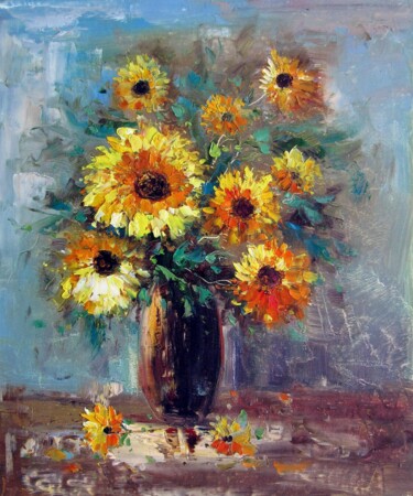 Картина под названием "Vase Flower 224" - Greg Leander, Подлинное произведение искусства, Масло Установлен на Деревянная рам…