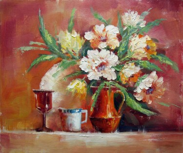Peinture intitulée "Vase Flower 314" par Greg Leander, Œuvre d'art originale, Huile Monté sur Châssis en bois