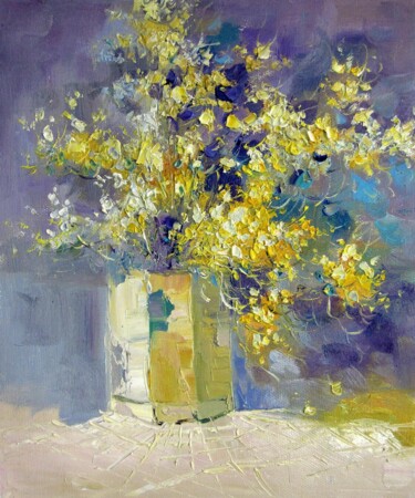 Malarstwo zatytułowany „Vase Flower 319” autorstwa Greg Leander, Oryginalna praca, Olej Zamontowany na Drewniana rama noszy