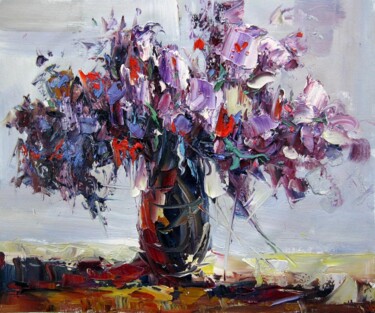 Картина под названием "Vase Flower 328" - Greg Leander, Подлинное произведение искусства, Масло Установлен на Деревянная рам…