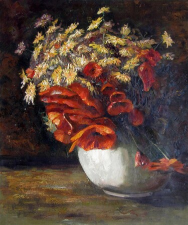 Peinture intitulée "Vase Flower 329" par Greg Leander, Œuvre d'art originale, Huile Monté sur Châssis en bois