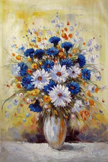 Malerei mit dem Titel "Vase Flower 535" von Greg Leander, Original-Kunstwerk, Öl Auf Keilrahmen aus Holz montiert