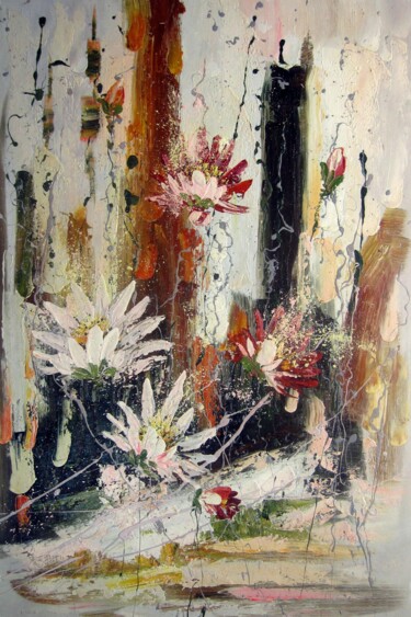 Pintura intitulada "Lotus Abstract 001" por Greg Leander, Obras de arte originais, Óleo