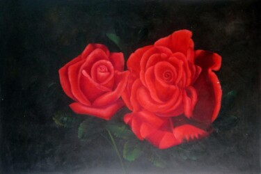 Painting titled "Roses 002" by Greg Leander, Original Artwork, Oil Mounted on Wood Stretcher frame