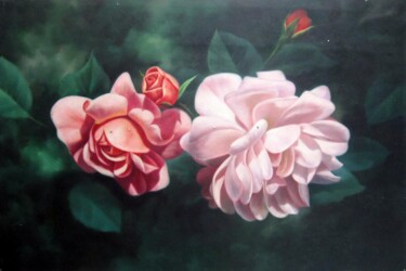 Painting titled "Roses 003" by Greg Leander, Original Artwork, Oil Mounted on Wood Stretcher frame