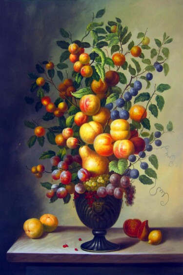 Ζωγραφική με τίτλο "Vase Flower 502" από Greg Leander, Αυθεντικά έργα τέχνης, Λάδι Τοποθετήθηκε στο Ξύλινο φορείο σκελετό