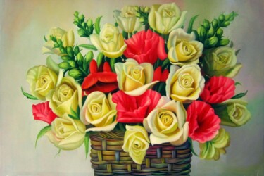 Malerei mit dem Titel "Vase Flower 506" von Greg Leander, Original-Kunstwerk, Öl Auf Keilrahmen aus Holz montiert