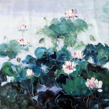 Painting titled "Lotus 202" by Greg Leander, Original Artwork, Oil Mounted on Wood Stretcher frame