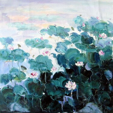 Картина под названием "Lotus 203" - Greg Leander, Подлинное произведение искусства, Масло Установлен на Деревянная рама для…