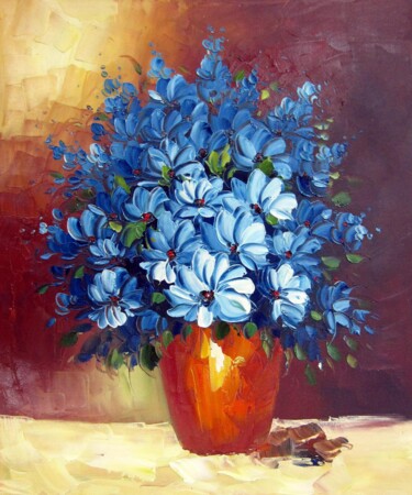 Картина под названием "Vase Flower 227" - Greg Leander, Подлинное произведение искусства, Масло Установлен на Деревянная рам…