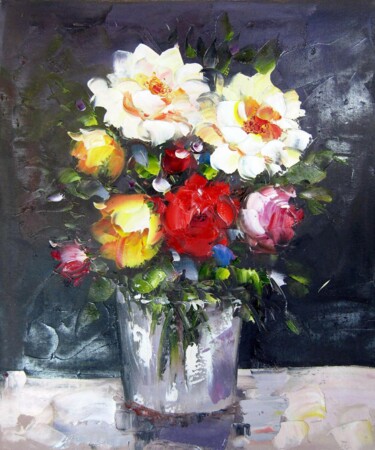 Картина под названием "Vase Flower 228" - Greg Leander, Подлинное произведение искусства, Масло Установлен на Деревянная рам…