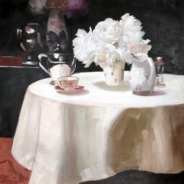 Картина под названием "Flower and still li…" - Greg Leander, Подлинное произведение искусства, Масло Установлен на Деревянна…