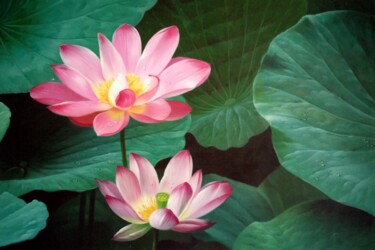 Malerei mit dem Titel "Lotus 102" von Greg Leander, Original-Kunstwerk, Öl Auf Keilrahmen aus Holz montiert