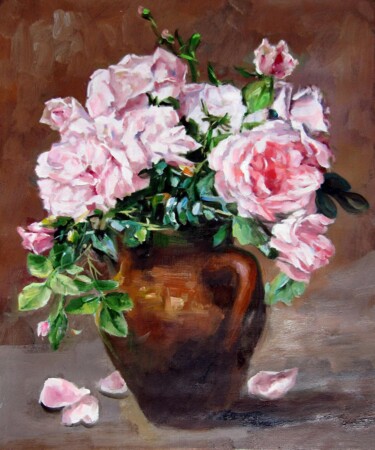 Peinture intitulée "Vase flower 332D" par Greg Leander, Œuvre d'art originale, Huile Monté sur Châssis en bois