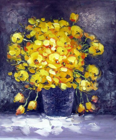 Painting titled "Vase Flower 225" by Greg Leander, Original Artwork, Oil Mounted on Wood Stretcher frame