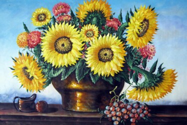 Peinture intitulée "Sunflower 201" par Greg Leander, Œuvre d'art originale, Huile Monté sur Châssis en bois