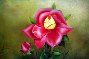 Peinture intitulée "Rose 001" par Greg Leander, Œuvre d'art originale, Huile Monté sur Châssis en bois