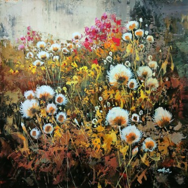 Painting titled "Wild flowers 101D" by Greg Leander, Original Artwork, Acrylic Mounted on Wood Stretcher frame