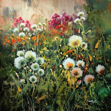 Painting titled "Wild flowers 103D" by Greg Leander, Original Artwork, Acrylic Mounted on Wood Stretcher frame