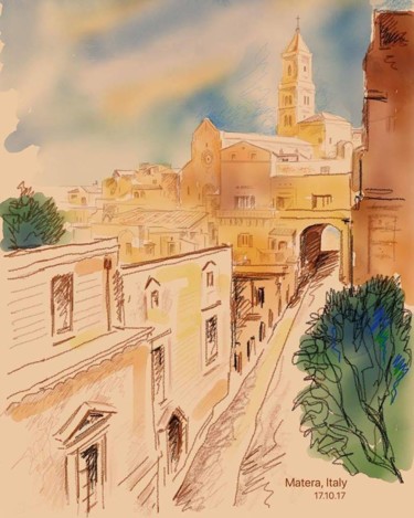 Painting titled "Matera, Italy" by Gregory Borin, Original Artwork, Digital Painting