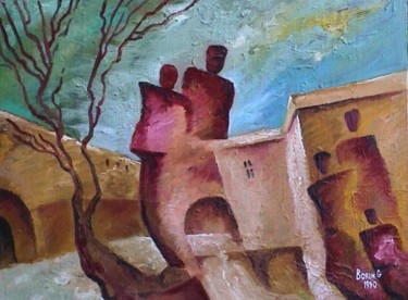 Painting titled "Town-dwellers" by Gregory Borin, Original Artwork, Oil