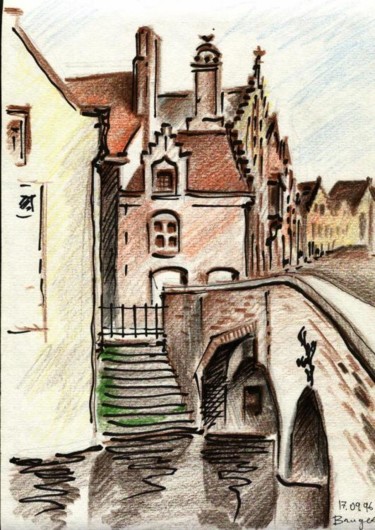 Peinture intitulée "Brugge1 - Bridge" par Gregory Borin, Œuvre d'art originale