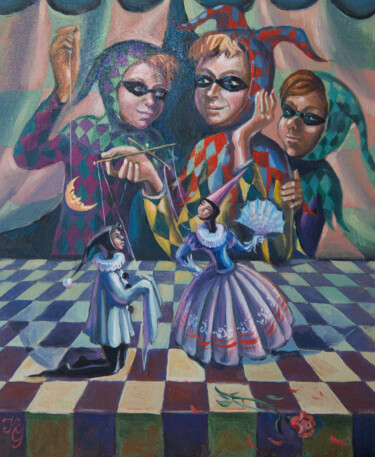 Painting titled "Pierrot and Columbi…" by Greg Known, Original Artwork, Oil