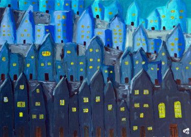 Pintura titulada "Cidade a Noite" por Greg Mason Burns, Obra de arte original, Oleo