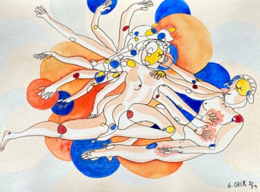 Peinture intitulée "Caresse" par Grégoire Chikhani, Œuvre d'art originale, Aquarelle