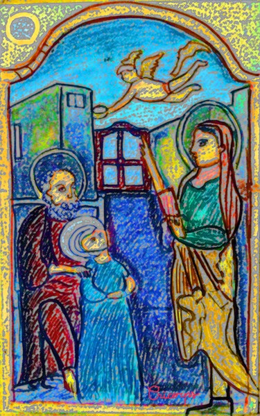 Tekening getiteld "St Anne, St Joachim…" door Grégoire Koboyan (Cricorps), Origineel Kunstwerk, Balpen