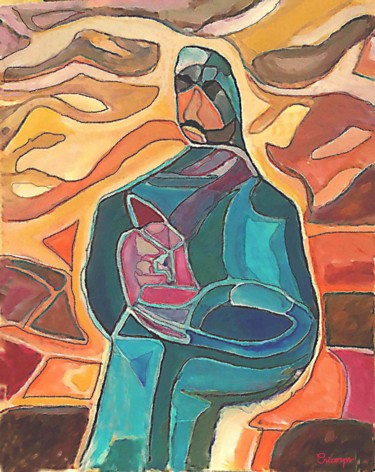 Peinture intitulée "amour paternel" par Grégoire Koboyan (Cricorps), Œuvre d'art originale, Huile