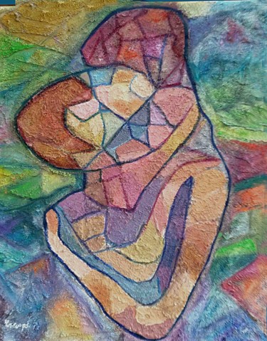 Картина под названием "Amour maternel" - Grégoire Koboyan (Cricorps), Подлинное произведение искусства, Масло