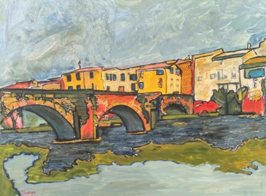 Peinture intitulée "Limoux le  pont sur…" par Grégoire Koboyan (Cricorps), Œuvre d'art originale, Huile