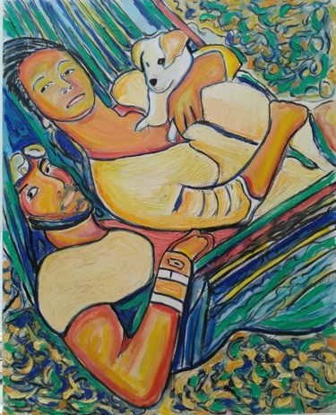 Schilderij getiteld "O. V. N. La Réunion" door Grégoire Koboyan (Cricorps), Origineel Kunstwerk, Olie