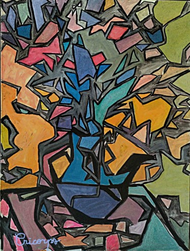 Peinture intitulée "Vase bleu et  fleurs" par Grégoire Koboyan (Cricorps), Œuvre d'art originale, Huile
