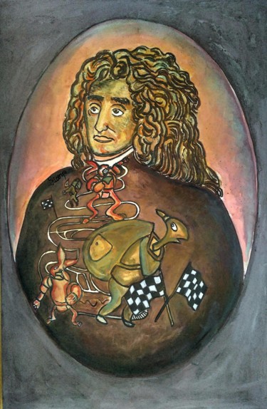 Painting titled "Jean de La Fontaine" by Grégoire Koboyan (Cricorps), Original Artwork, Oil