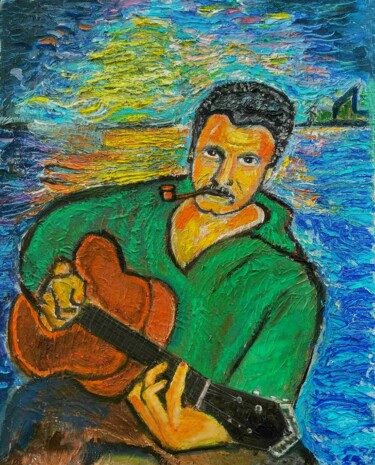 Schilderij getiteld "Georges Brassens" door Grégoire Koboyan (Cricorps), Origineel Kunstwerk, Olie