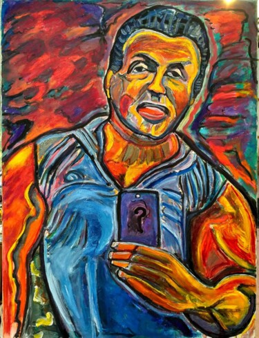 Painting titled "S.Stallone selfie d…" by Grégoire Koboyan (Cricorps), Original Artwork, Oil