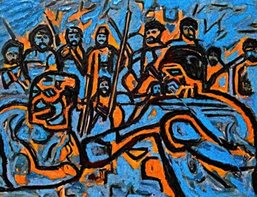 Pittura intitolato "Match de  boxe Muha…" da Grégoire Koboyan (Cricorps), Opera d'arte originale, Olio