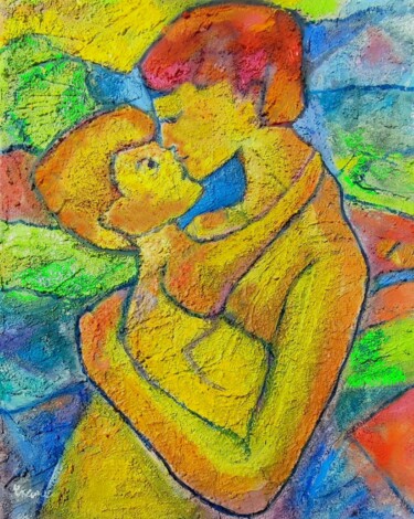 Painting titled "Amour Maternel 2" by Grégoire Koboyan (Cricorps), Original Artwork, Oil