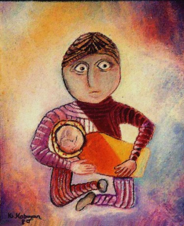 Peinture intitulée "Mère & enfant" par Grégoire Koboyan (Cricorps), Œuvre d'art originale, Huile